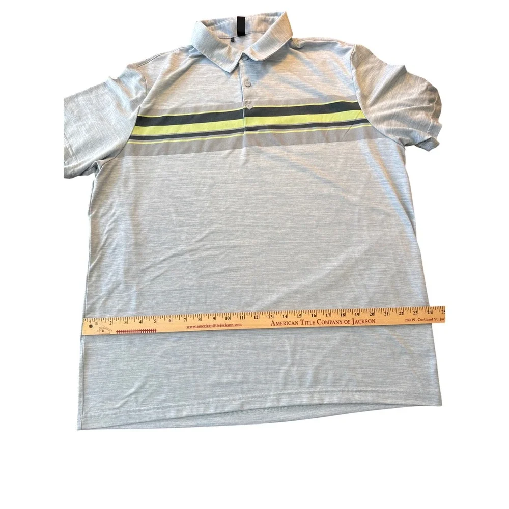 Adidas Golf Polo Shirt Mens XL Light Blue Heathered Striped Short Sleeve‎ Logo